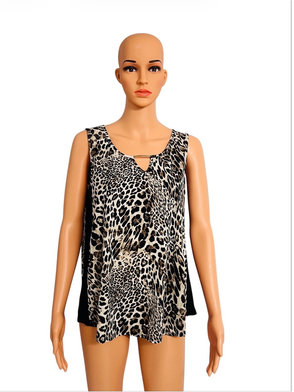 NAIF Leopard Print Tank Top - Black & Cream size Large